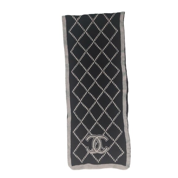 CHANEL Vintage Black & White Reversible Window Print Scarf Embroidered CC Logo - Picture 2 of 9